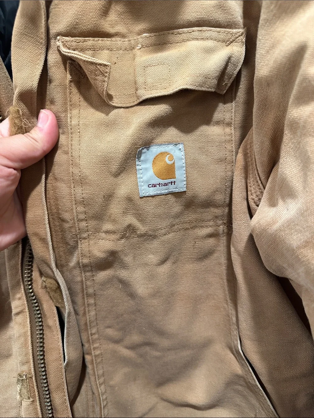 Carhartt Tan Work Jacket with Brown Corduroy Collar